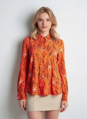 Chemisier imprimé fantaisie manches longues orange I.CODE (By IKKS) femme