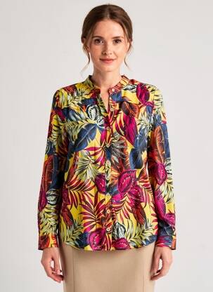 Chemisier tissage popeline manches longues jaune ONE STEP femme