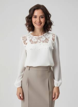 Blouse tissage popeline manches longues blanc ONE STEP femme