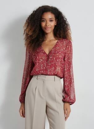 Chemisier tissage crêpe manches longues rouge I.CODE (By IKKS) femme