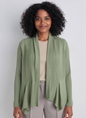 Gilet manches longues col châle vert ESPRIT femme