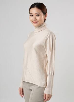 Pull col roulé tissage chiné manches longues beige RESERVED femme