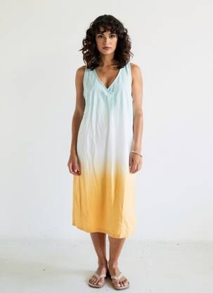 Robe mi-longue coupe fluide sans manche orange SHEEGO femme