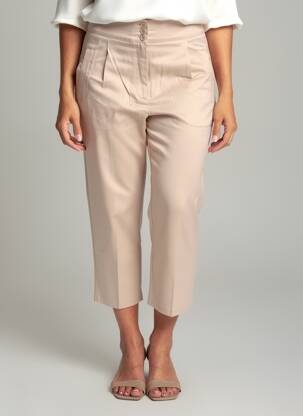 Pantalon 7/8 fermeture zippée sous rabat avec crochet beige ASHLEY BROOKE femme