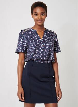 Top imprimé fantaisie manches courtes bleu DAMART femme