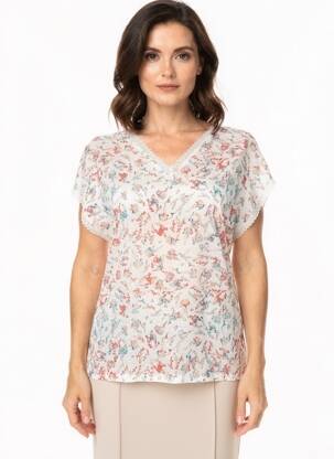 Top imprimé fantaisie manches courtes blanc DAMART femme