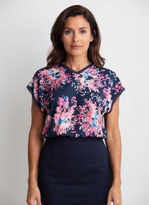 Top imprimé fantaisie manches courtes bleu DAMART femme