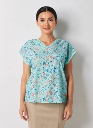 Top imprimé fantaisie manches courtes bleu DAMART femme