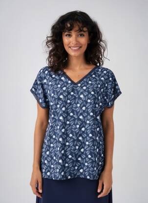Top imprimé fantaisie manches courtes bleu DAMART femme