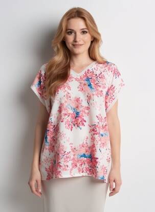Top imprimé fantaisie manches courtes blanc DAMART femme