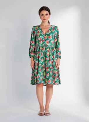 Robe mi-longue manches 3/4 manches 3/4 vert PRINCESSE NOMADE femme
