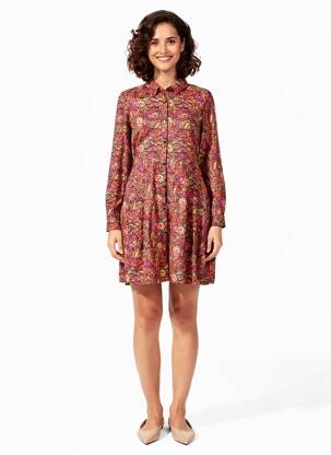 Robe courte coupe évasée manches longues rose LA FIANCÉE femme