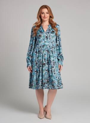 Robe mi-longue imprimé fantaisie manches longues bleu LA FIANCÉE femme