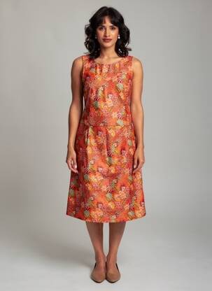Robe mi-longue imprimé fantaisie sans manche rouge LA FIANCÉE femme