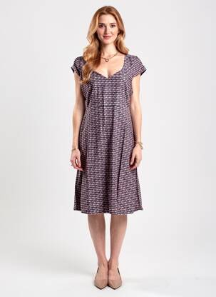 Robe mi-longue imprimé fantaisie manches courtes noir PRINCESSE NOMADE femme