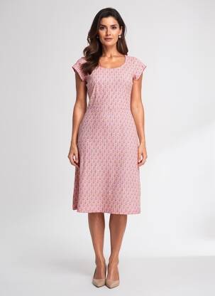 Robe mi-longue imprimé fantaisie manches courtes rouge LA FIANCÉE femme
