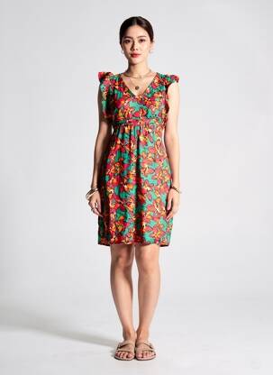 Robe courte manches courtes manches courtes vert LA FIANCÉE femme
