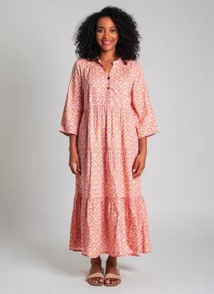 Robe longue imprimé fantaisie manches 3/4 rose LA FIANCÉE femme