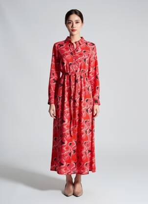 Robe longue imprimé fantaisie manches longues rouge LA FIANCÉE femme