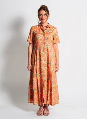Robe longue manches courtes manches courtes orange LA FIANCÉE femme