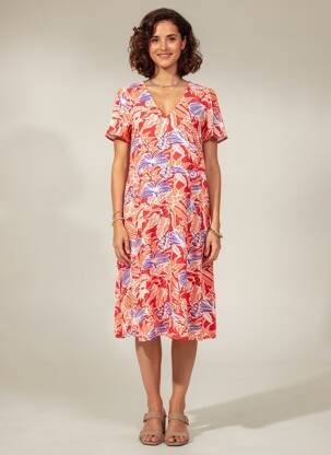 Robe mi-longue imprimé fleurs manches courtes orange LA FIANCÉE femme