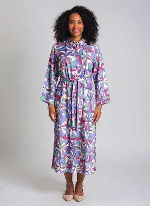 Robe mi-longue imprimé fleurs manches 3/4 violet PRINCESSE NOMADE femme