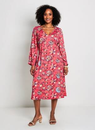 Robe mi-longue imprimé fleurs manches longues rose LA FIANCÉE femme