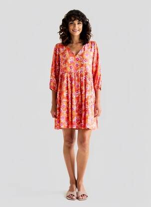 Robe courte coupe évasée manches longues orange PRINCESSE NOMADE femme