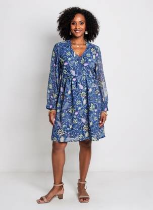 Robe courte coupe fluide manches longues bleu LA FIANCÉE femme