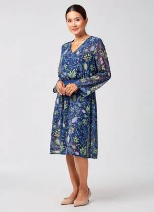 Robe mi-longue imprimé fantaisie manches longues bleu LA FIANCÉE femme