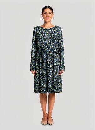 Robe mi-longue imprimé fantaisie manches longues noir LA FIANCÉE femme