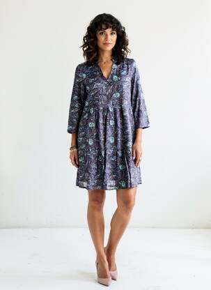 Robe courte manches 3/4 manches 3/4 bleu LA FIANCÉE femme