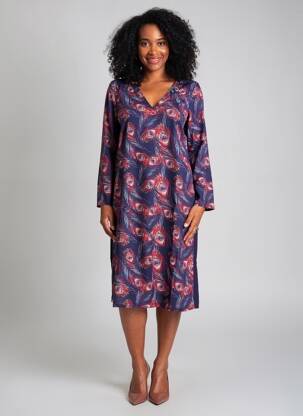 Robe mi-longue imprimé fantaisie manches longues bleu LA FIANCÉE femme