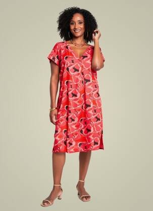 Robe mi-longue imprimé fantaisie manches courtes rouge LA FIANCÉE femme