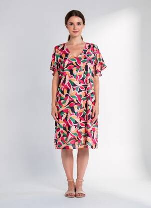 Robe mi-longue imprimé fantaisie manches courtes rose LA FIANCÉE femme