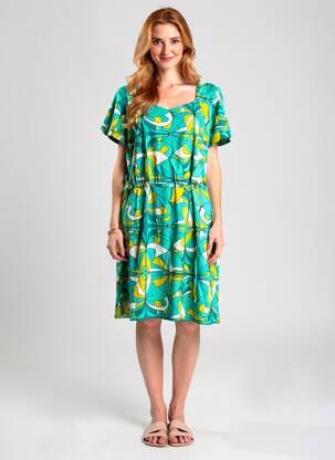 Robe mi-longue imprimé fantaisie manches courtes vert PRINCESSE NOMADE femme
