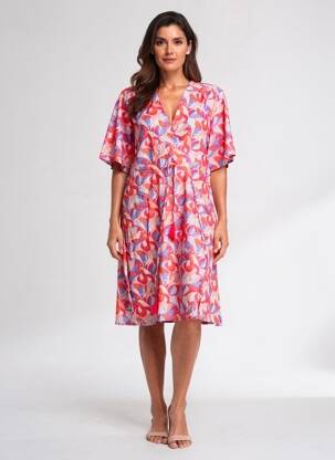 Robe mi-longue imprimé fantaisie manches courtes rouge LA FIANCÉE femme