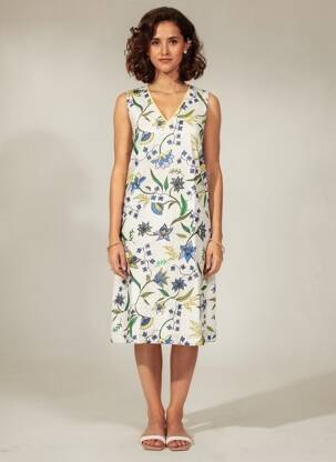 Robe mi-longue imprimé fleurs sans manche blanc LA FIANCÉE femme