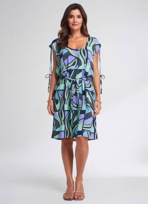 Robe mi-longue imprimé fantaisie manches courtes bleu PRINCESSE NOMADE femme