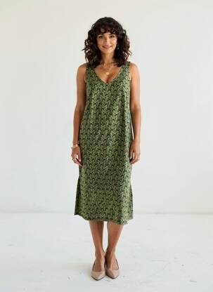 Robe mi-longue imprimé fantaisie sans manche noir LA FIANCÉE femme