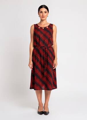 Robe mi-longue imprimé fantaisie sans manche rouge PRINCESSE NOMADE femme