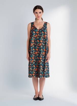 Robe mi-longue imprimé fantaisie sans manche noir LA FIANCÉE femme