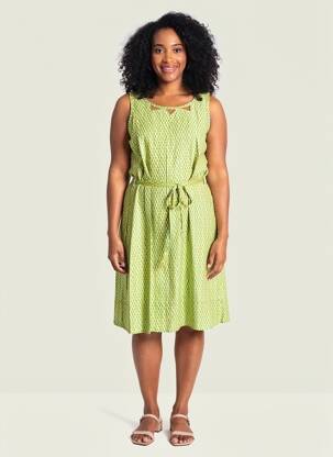 Robe mi-longue imprimé fantaisie sans manche vert PRINCESSE NOMADE femme