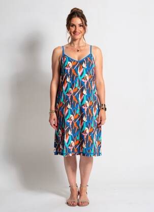 Robe mi-longue imprimé fantaisie fines bretelles bleu LA FIANCÉE femme
