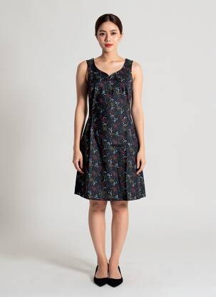 Robe mi-longue imprimé fantaisie sans manche noir LA FIANCÉE femme
