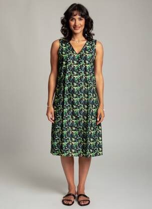 Robe mi-longue imprimé fantaisie sans manche noir LA FIANCÉE femme