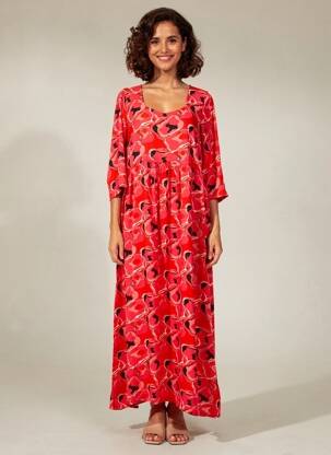 Robe longue imprimé fantaisie manches longues rouge LA FIANCÉE femme