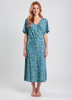 Robe mi-longue imprimé fantaisie manches courtes bleu PRINCESSE NOMADE femme