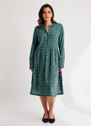 Robe mi-longue imprimé fantaisie manches longues bleu LA FIANCÉE femme