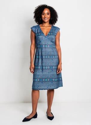 Robe mi-longue imprimé fantaisie manches courtes bleu LA FIANCÉE femme